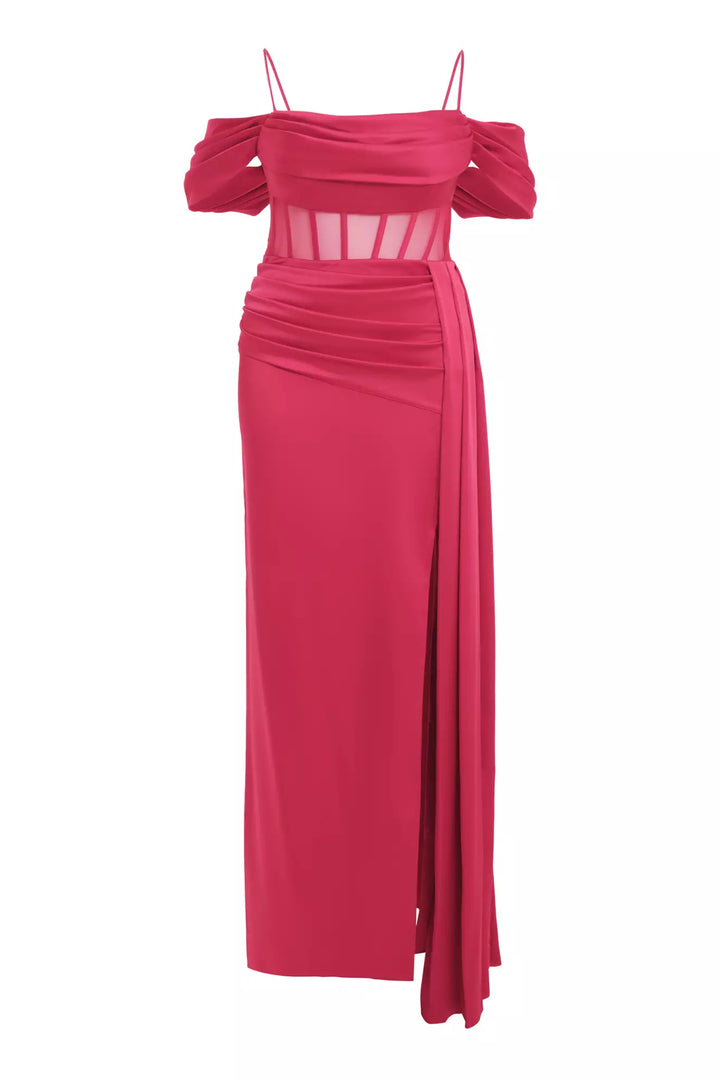FRV Fuchsia plus size satin sleeveless long dress - Irondequoit