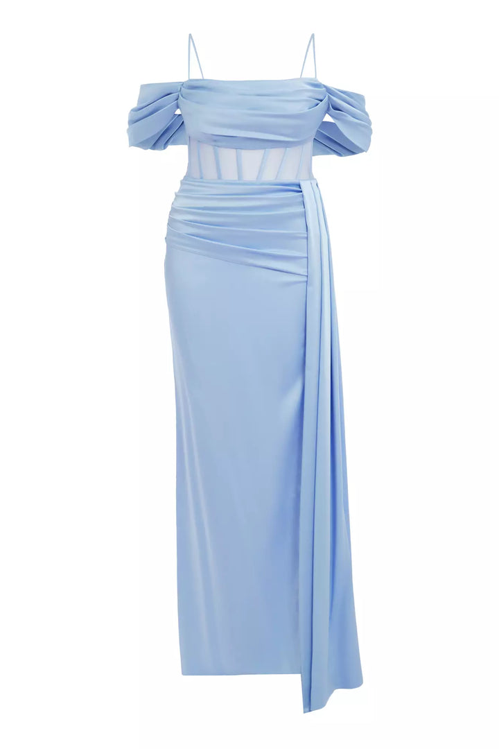 FRV Blue plus size satin sleeveless long dress - Saint-Germain-en-Laye