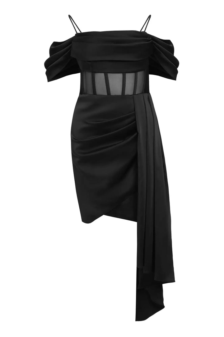 FRV Black plus size satin sleeveless mini dress - Brăila