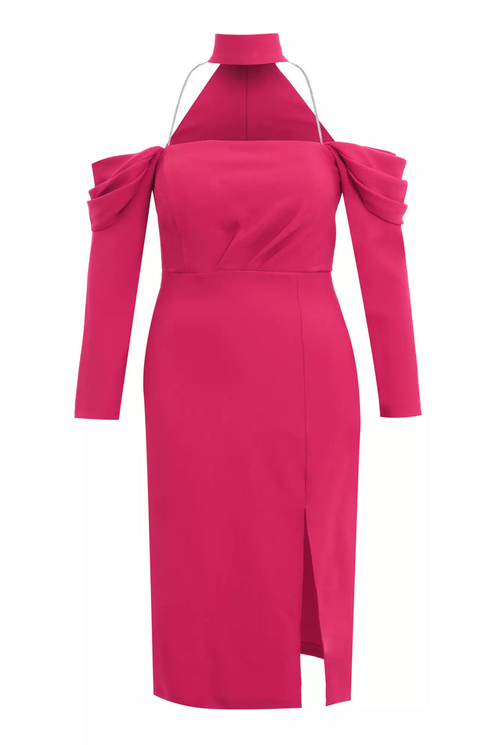 FRV Fuchsia plus size crepe long sleeve midi dress - San Francisco del Rincón