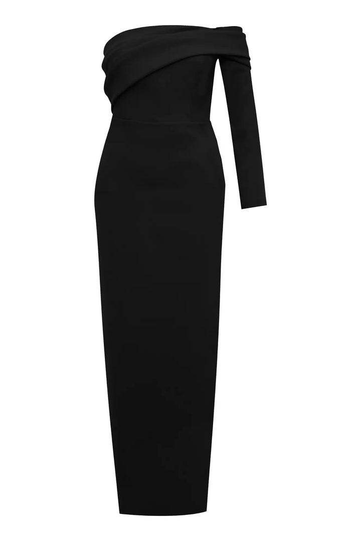 FRV Black plus size crepe single sleeve long dress - Indian Trail