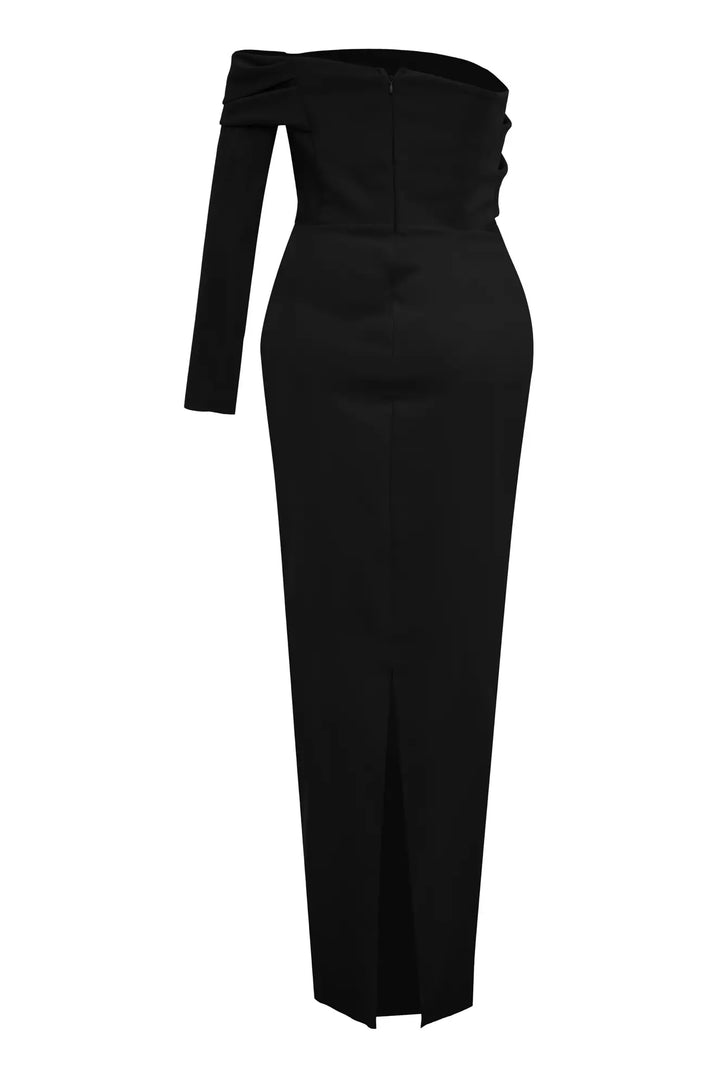 FRV Black plus size crepe single sleeve long dress - Indian Trail