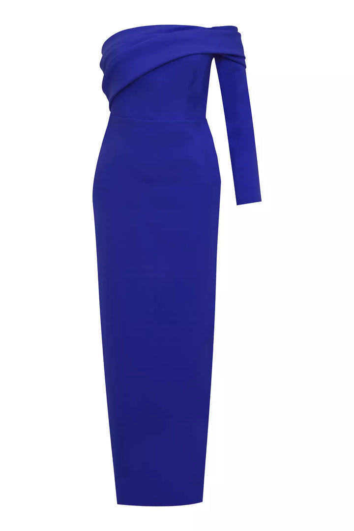FRV Blue plus size crepe single sleeve long dress - Comalcalco