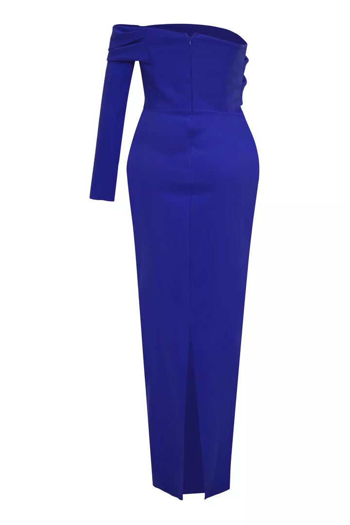 FRV Blue plus size crepe single sleeve long dress - Comalcalco