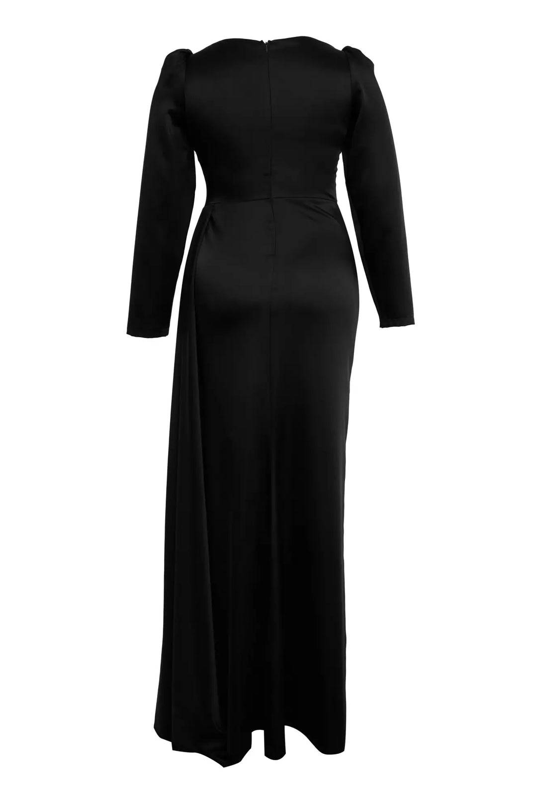 FRV Black plus size satin long sleeve long dress - Grand Prairie