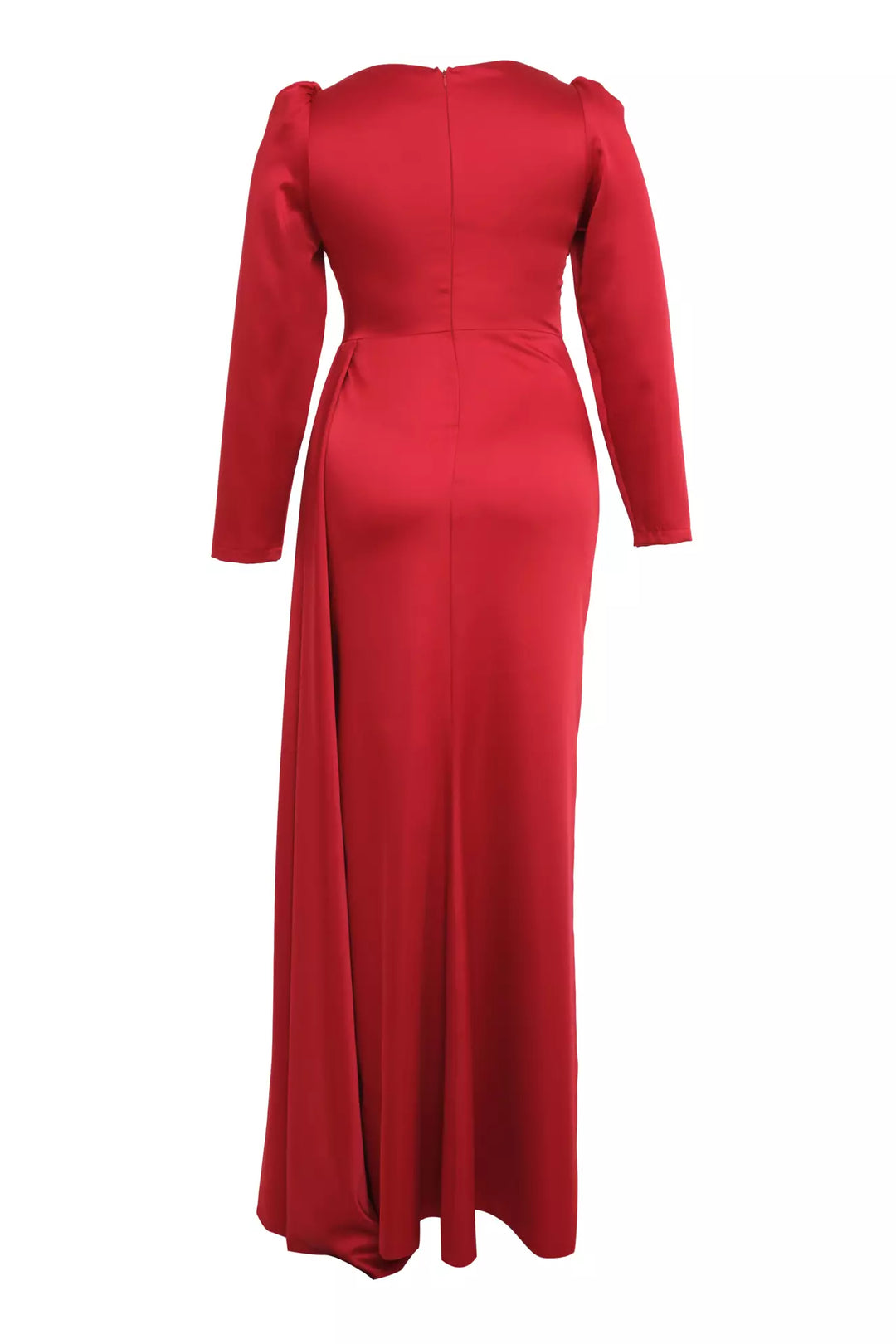 FRV Red plus size satin long sleeve long dress - Caltagirone