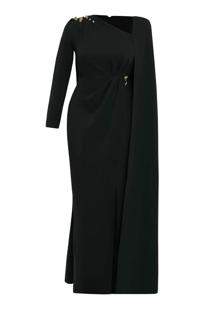 FRV Black plus size crepe long sleeve long dress - Anglet