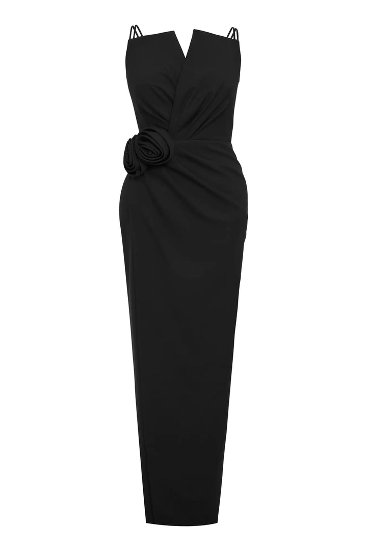 FRV Black plus size crepe sleeveless long dress - Invercargill