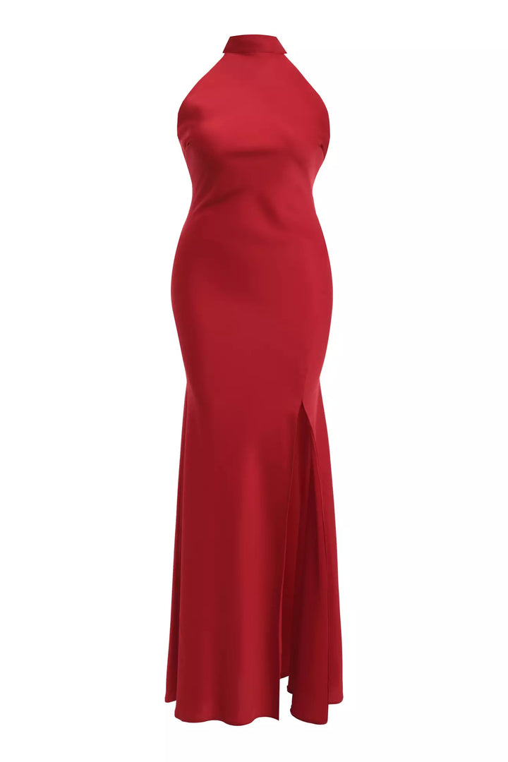FRV Red plus size satin sleeveless long dress - Fair Oaks
