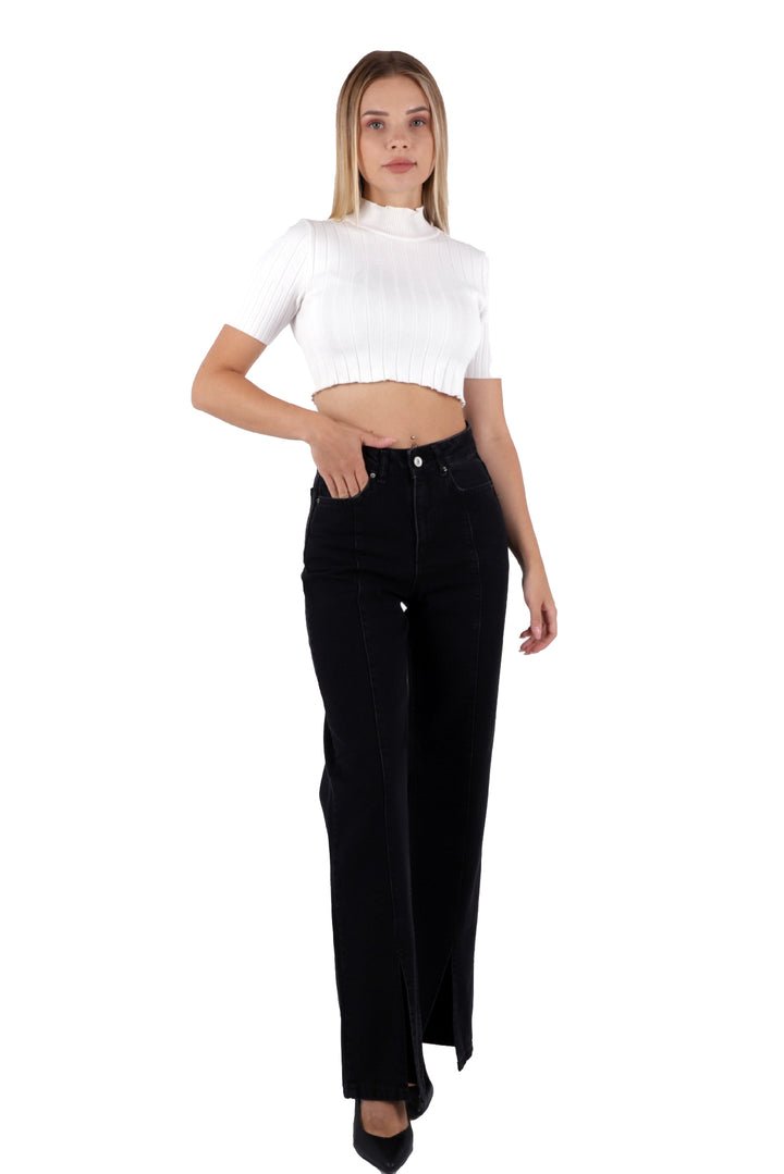 XLJ Palazzo Jeans مع فتحة في النهاية وخطوط خياطة إضافية في الأمام مختلط - إيفانسفيل