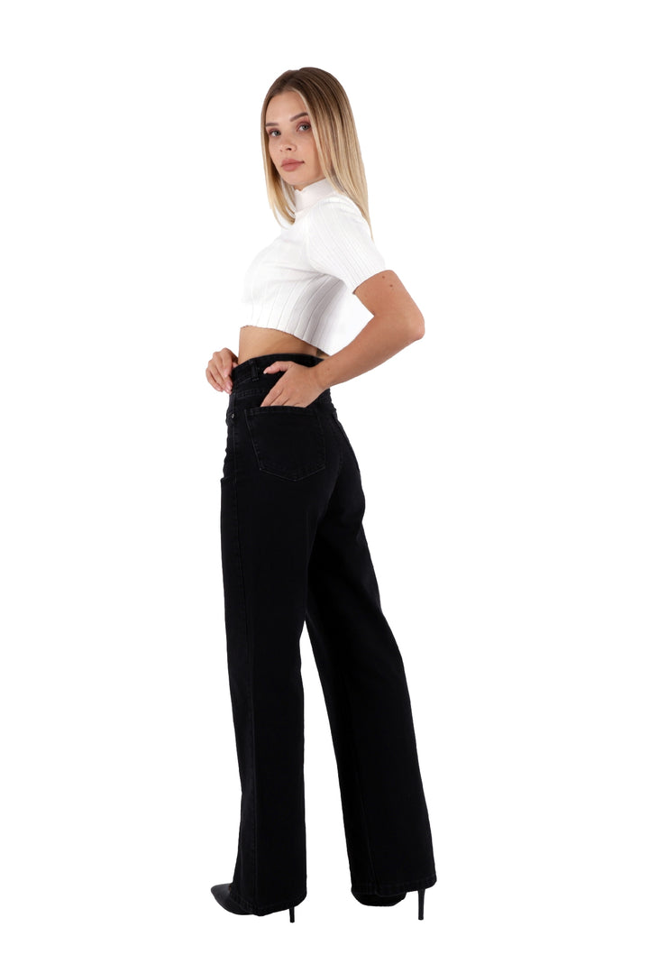 XLJ Palazzo Jeans مع فتحة في النهاية وخطوط خياطة إضافية في الأمام مختلط - إيفانسفيل