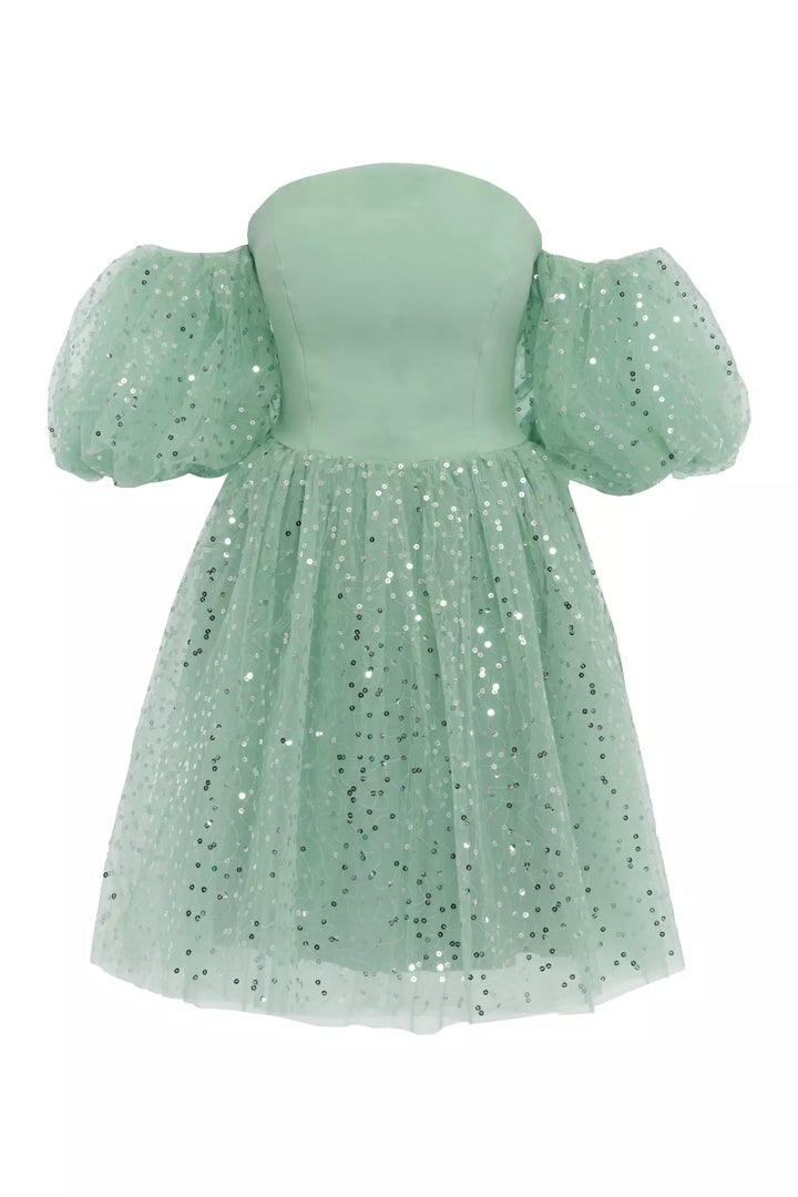 FRV Mint green bearded siphon short sleeve mini dress - Terrebonne