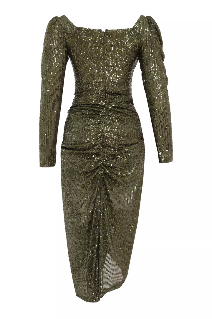 FRV Khaki stamp sequins long sleeve maxi dress - Walnut Creek