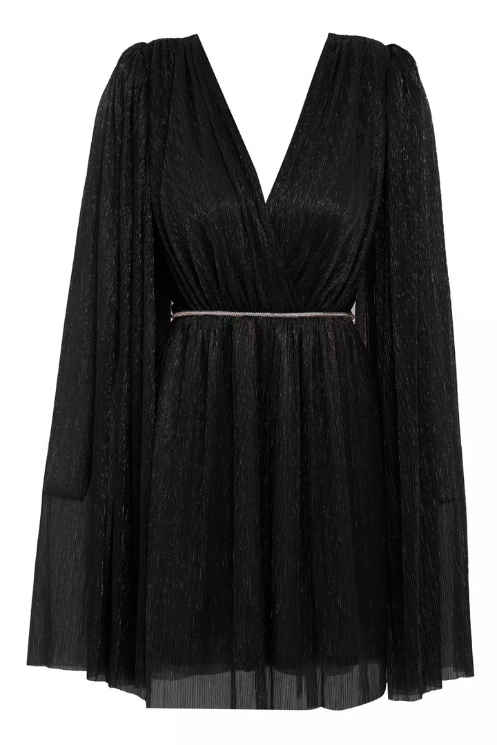 FRV Black silver woven long sleeve mini dress - Agualva