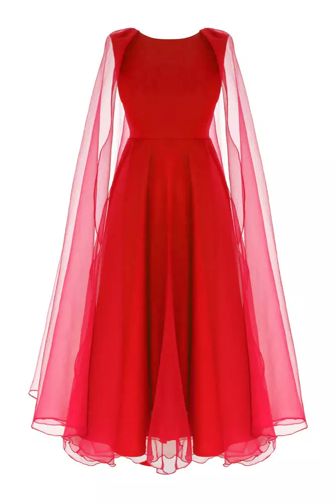 FRV Red tulle long sleeve maxi dress - Galloway