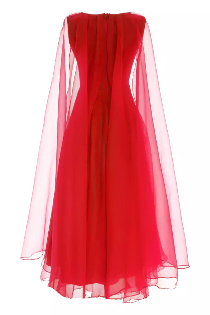 FRV Red tulle long sleeve maxi dress - Galloway