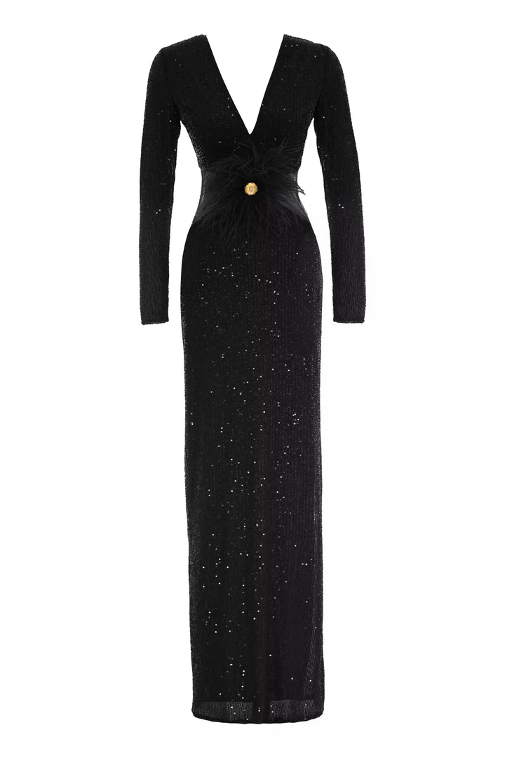FRV Black stamp sequins long sleeve maxi dress - Vergína
