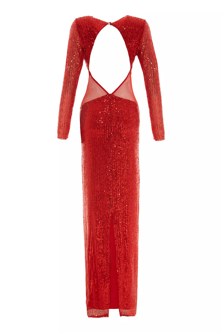 FRV Red stamp sequins long sleeve maxi dress - Stockport