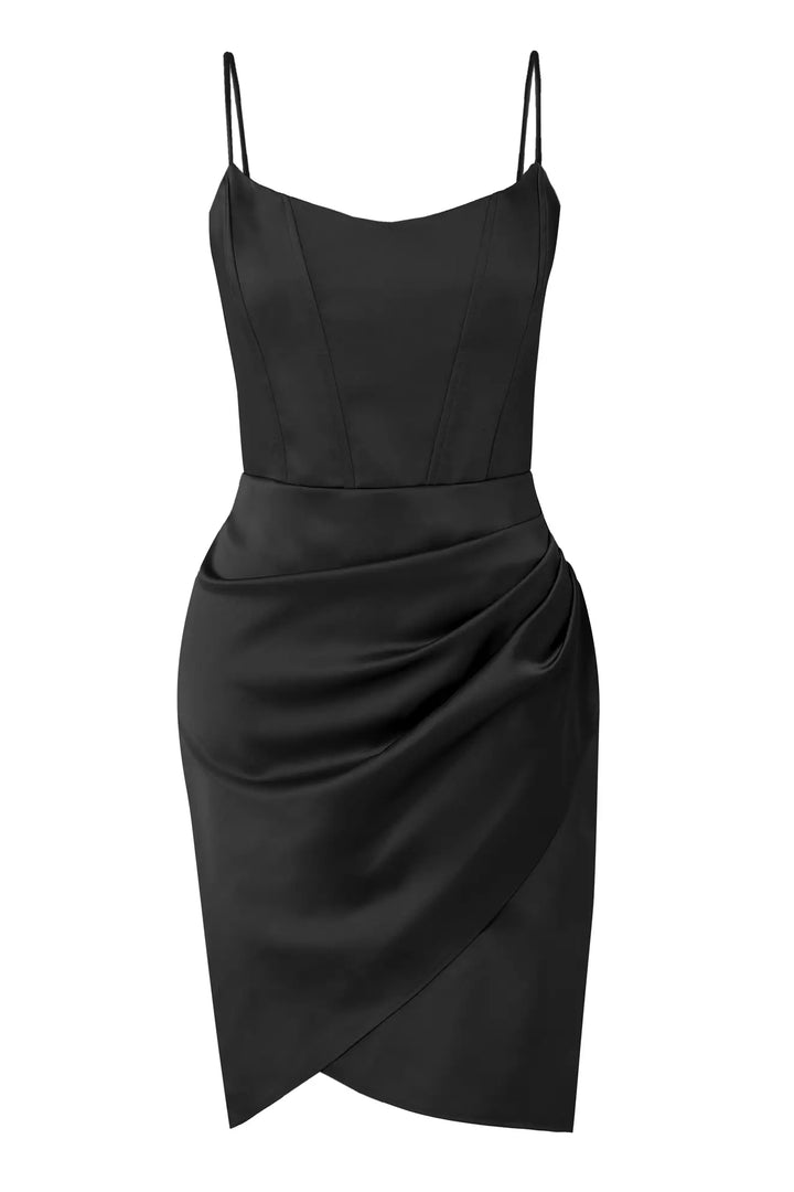 FRV Black satin sleeveless mini dress - Olympia