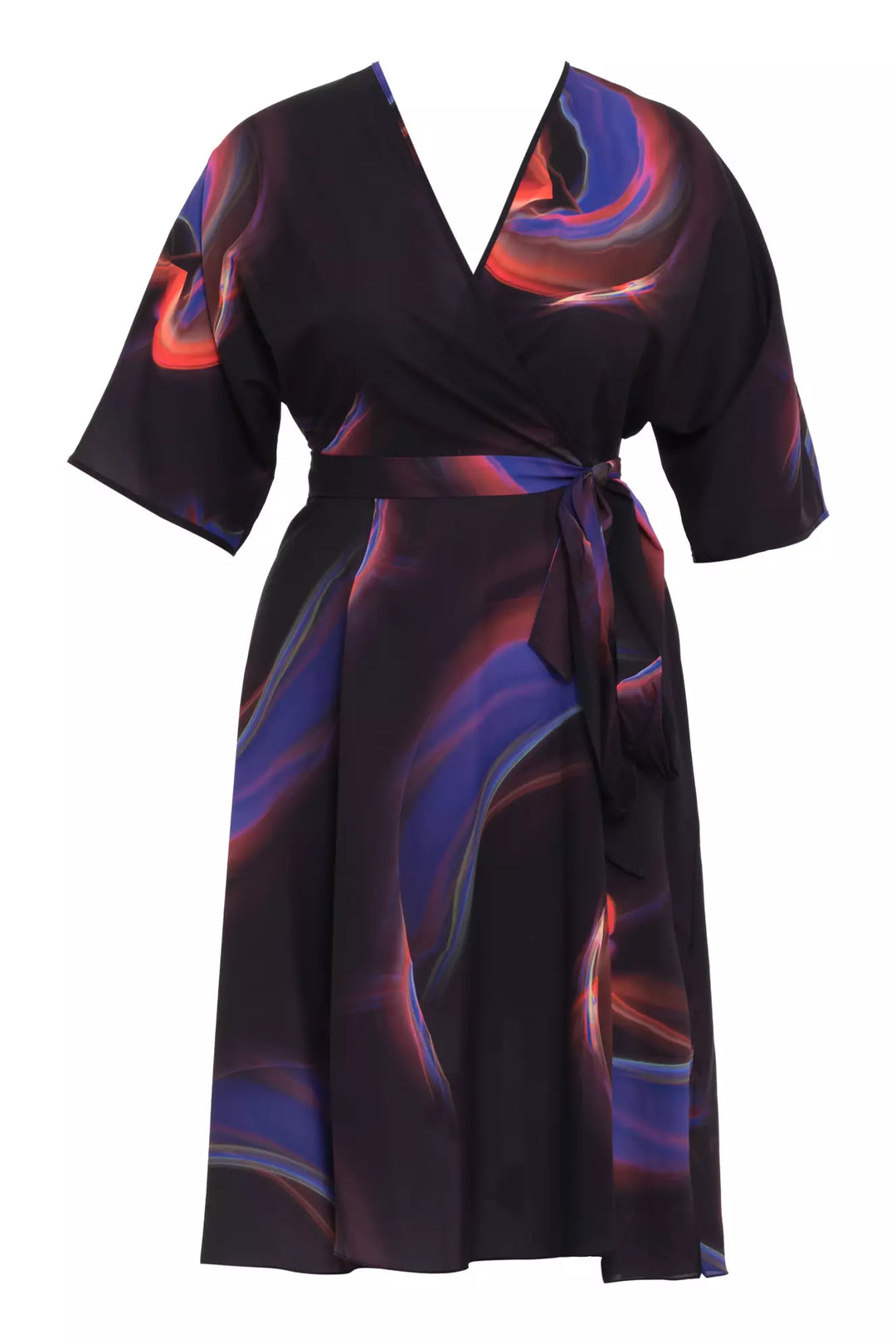 FRV Printed satin capri arm long dress - San Juan Cancuc