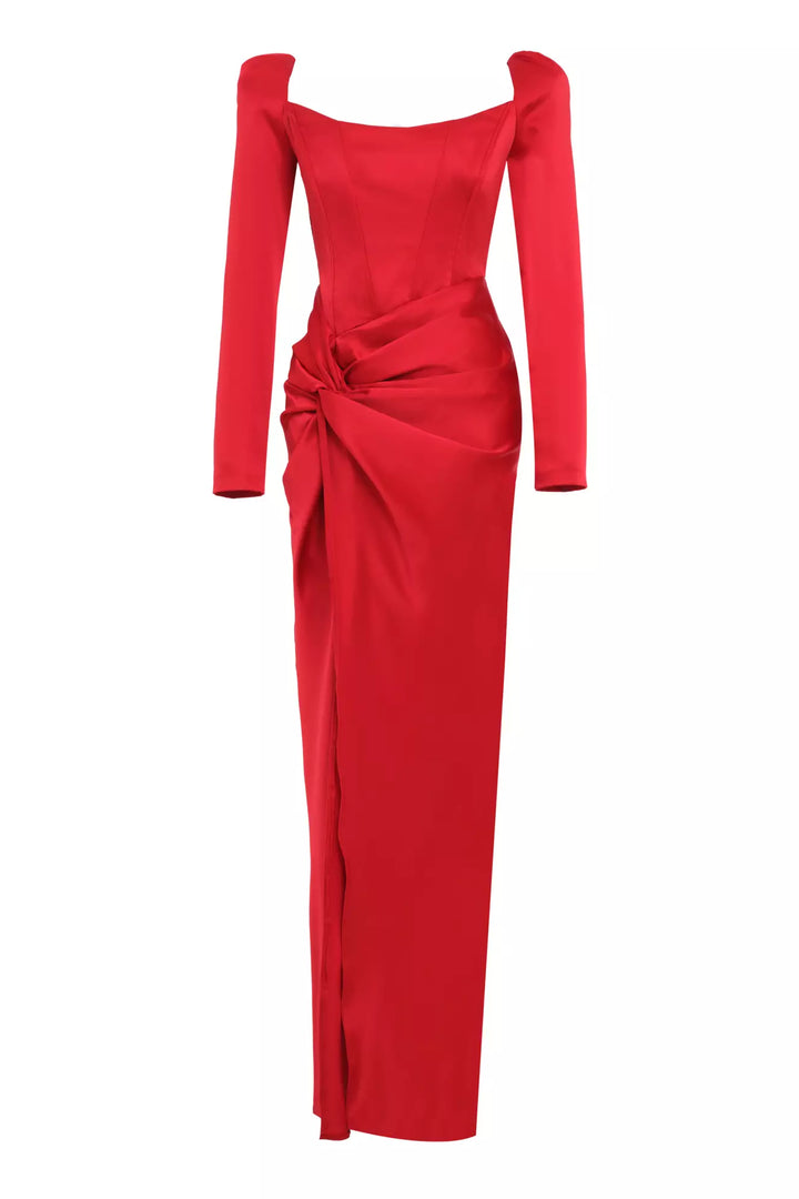 FRV Red satin long sleeve long dress - Erftstadt