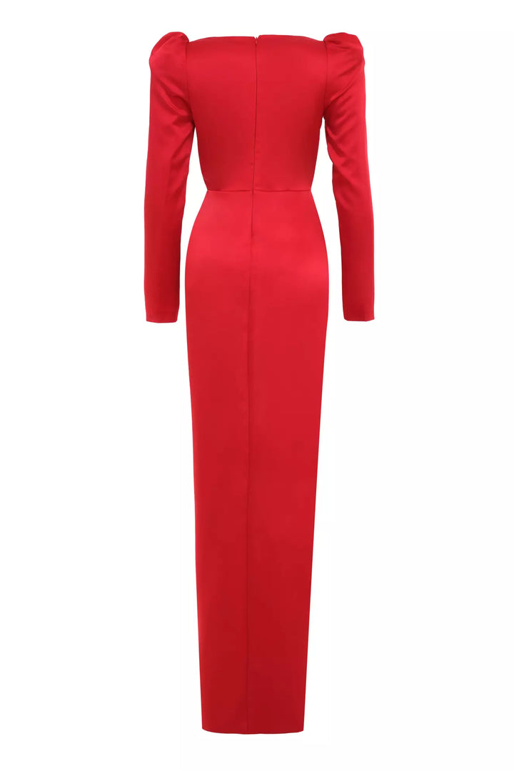 FRV Red satin long sleeve long dress - Erftstadt