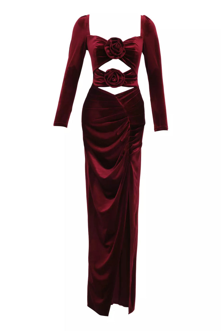 FRV Maroon velvet long sleeve long dress - Chesterfield