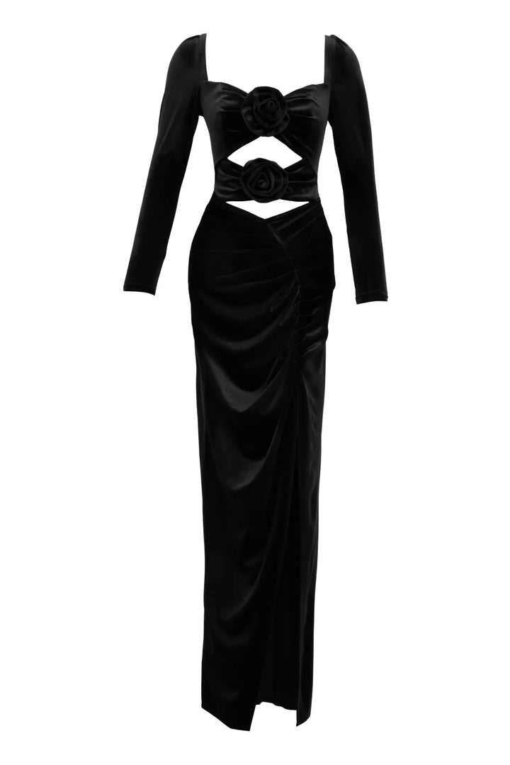 FRV Black velvet long sleeve long dress - Gaithersburg