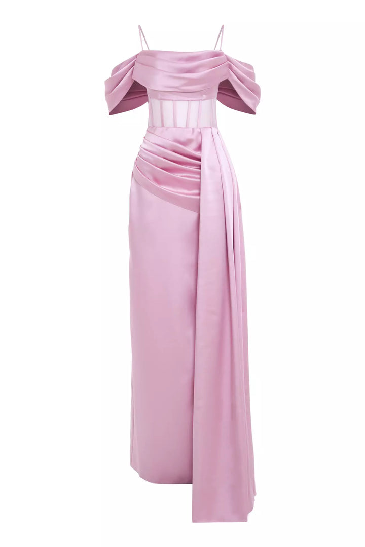 FRV Pink satin sleeveless long dress - Leicester