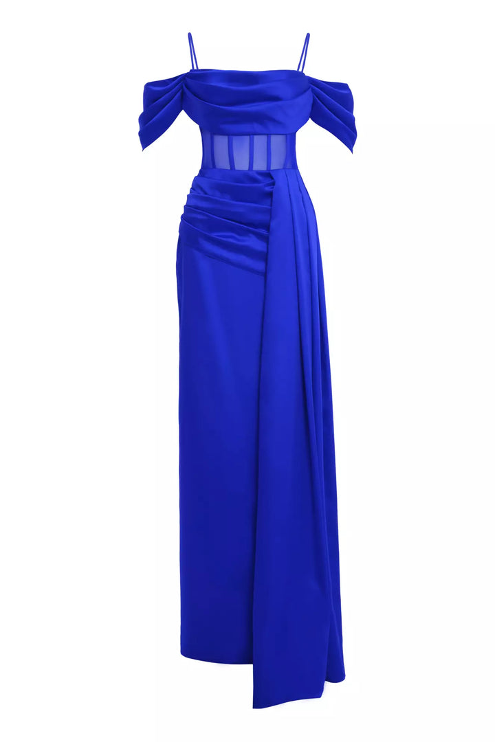 FRV Blue satin sleeveless long dress - Tipton