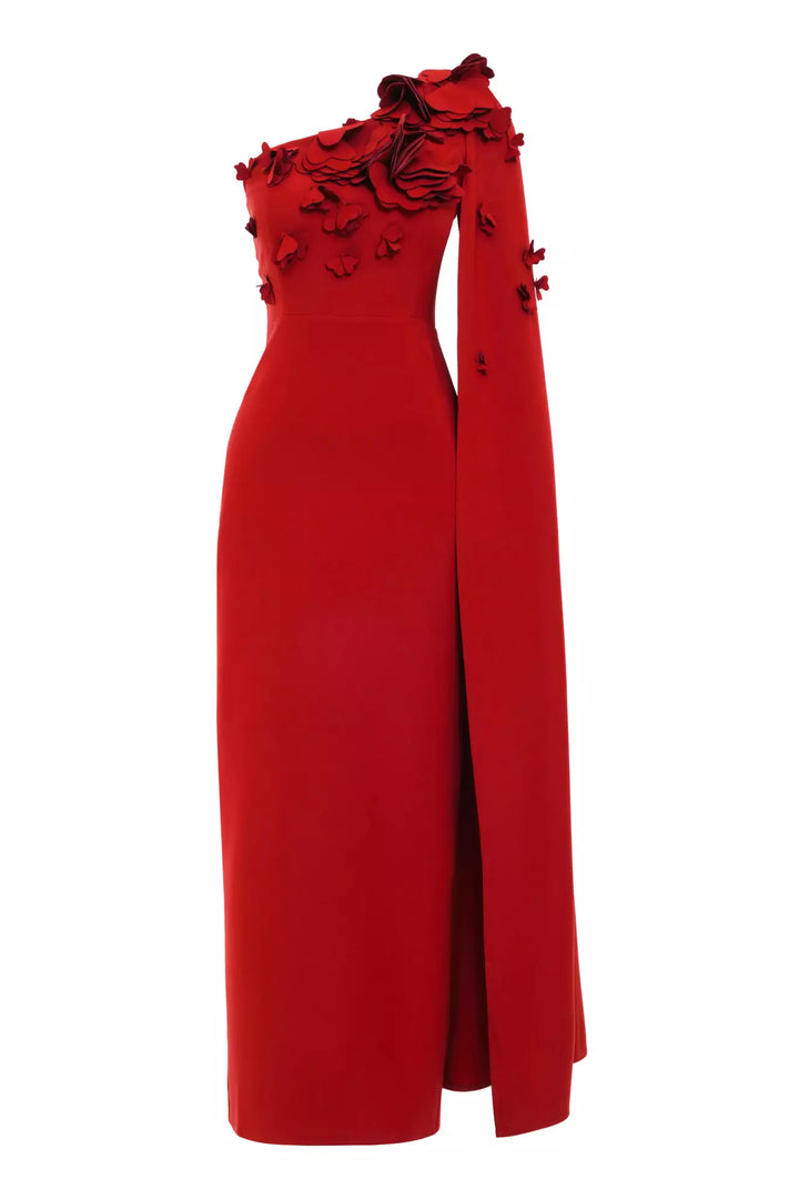 FRV Red crepe single sleeve long dress - Orangetown