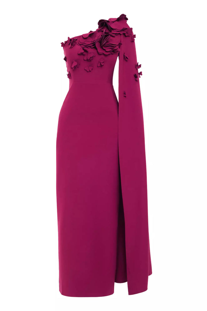 FRV Fuchsia crepe single sleeve long dress - Merano