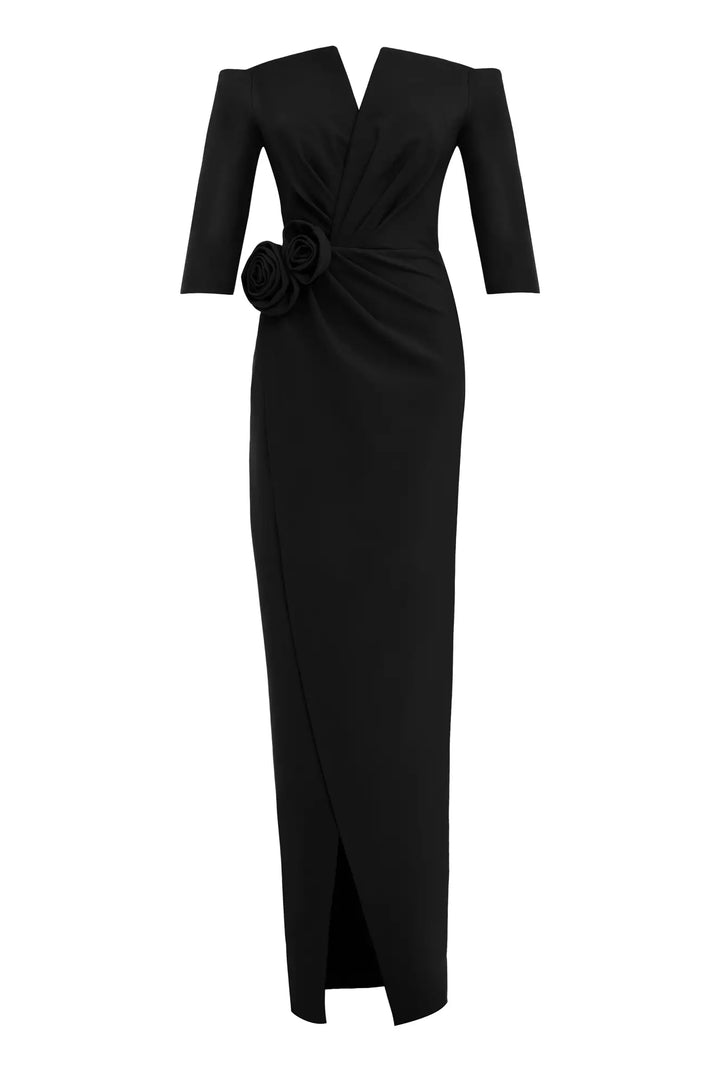 FRV Black crepe capri arm long dress - Niagara Falls