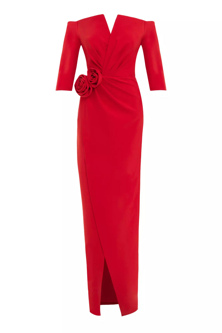 FRV Red crepe capri arm long dress - Bradford