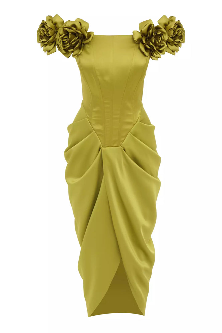 FRV Peanut green satin sleeveless long dress - Salisbury