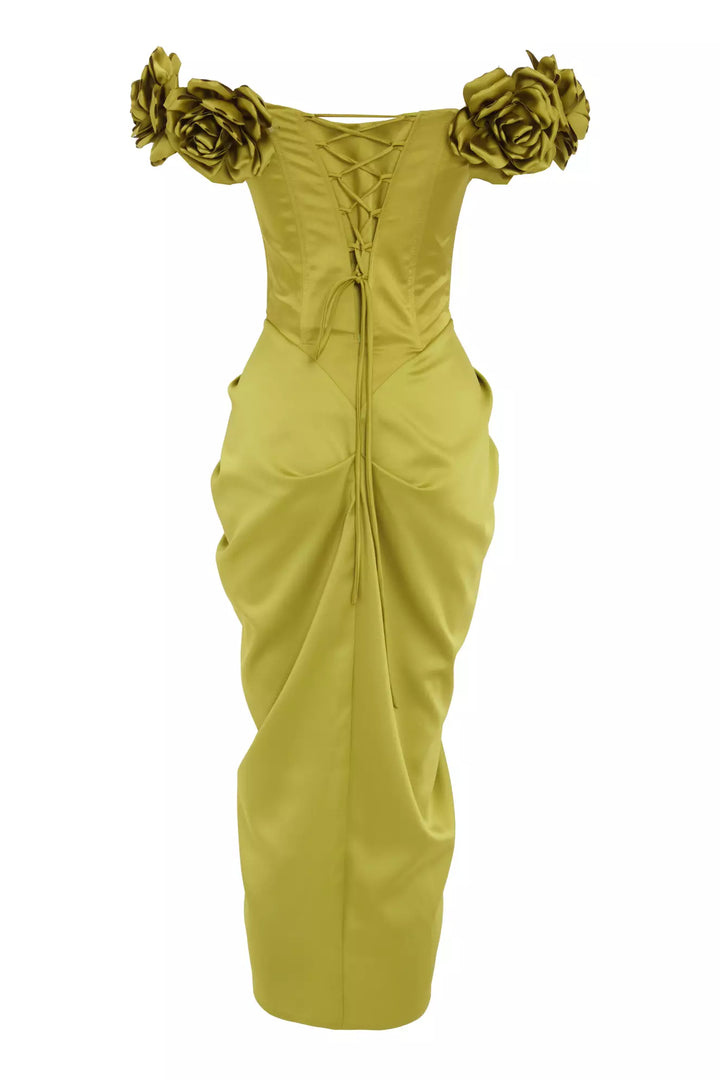 FRV Peanut green satin sleeveless long dress - Salisbury