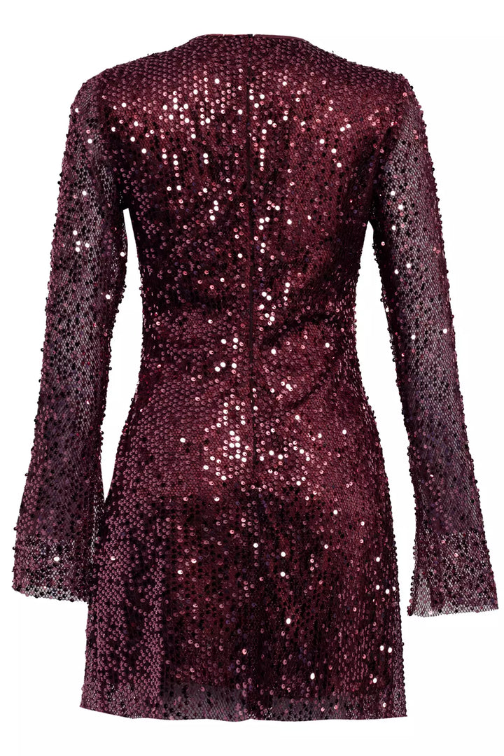 FRV Maroon stamp sequins long sleeve mini dress - Piteşti
