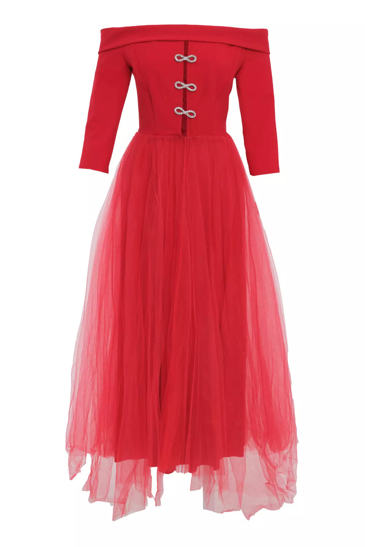 FRV Red crepe sleeveless long dress - Palaiseau