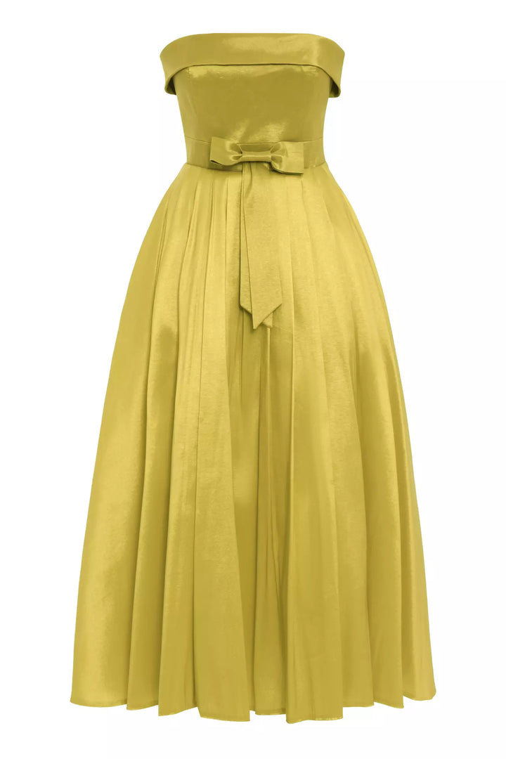 FRV Peanut green tafta sleeveless long dress - Puerto Real