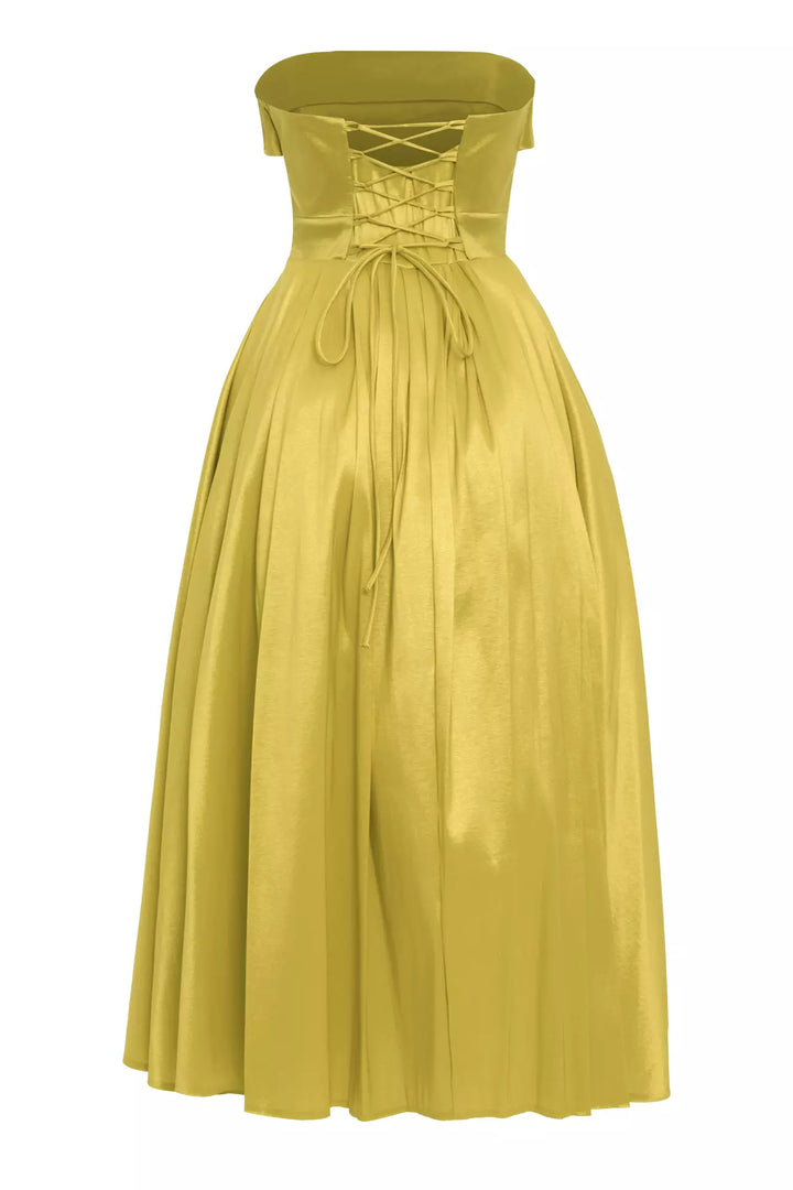 FRV Peanut green tafta sleeveless long dress - Puerto Real