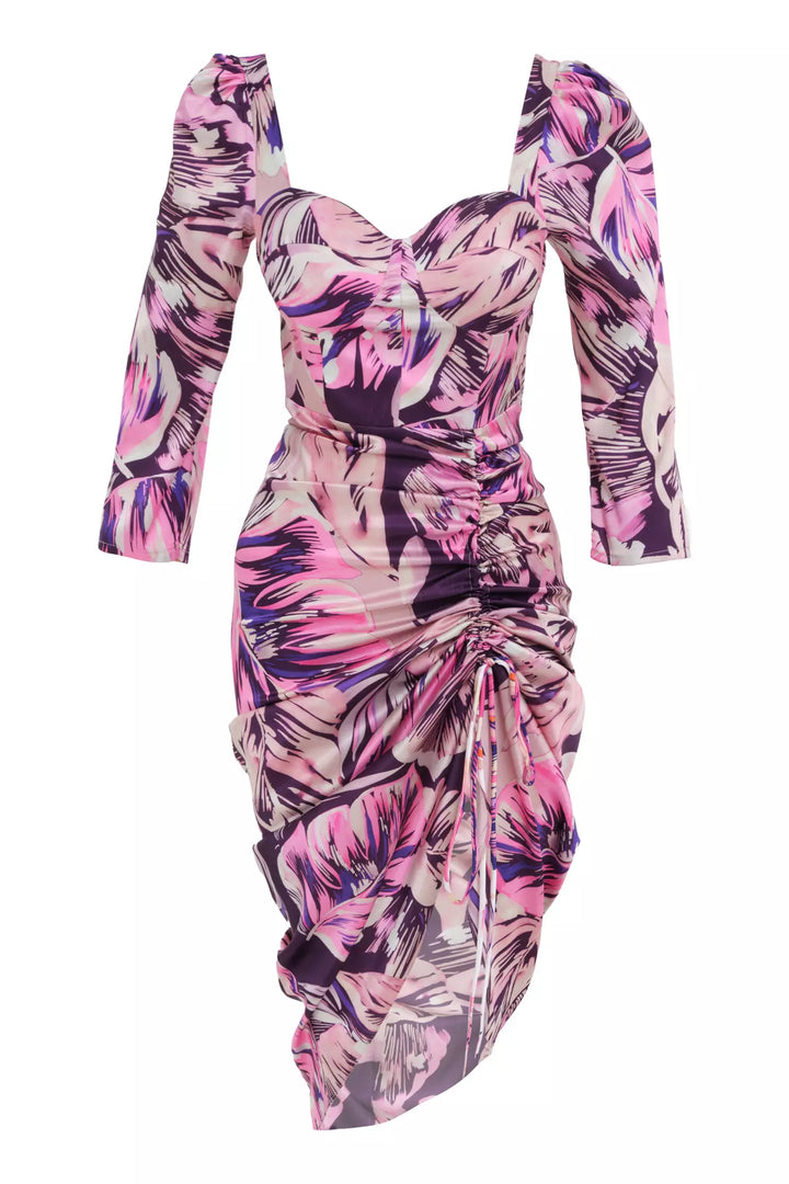 FRV Printed satin long sleeve midi dress - North Brunswick