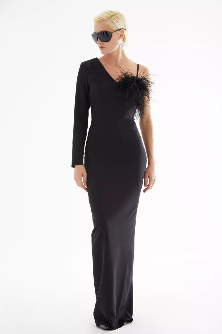 FRV Black crepe single sleeve long dress - Colchester
