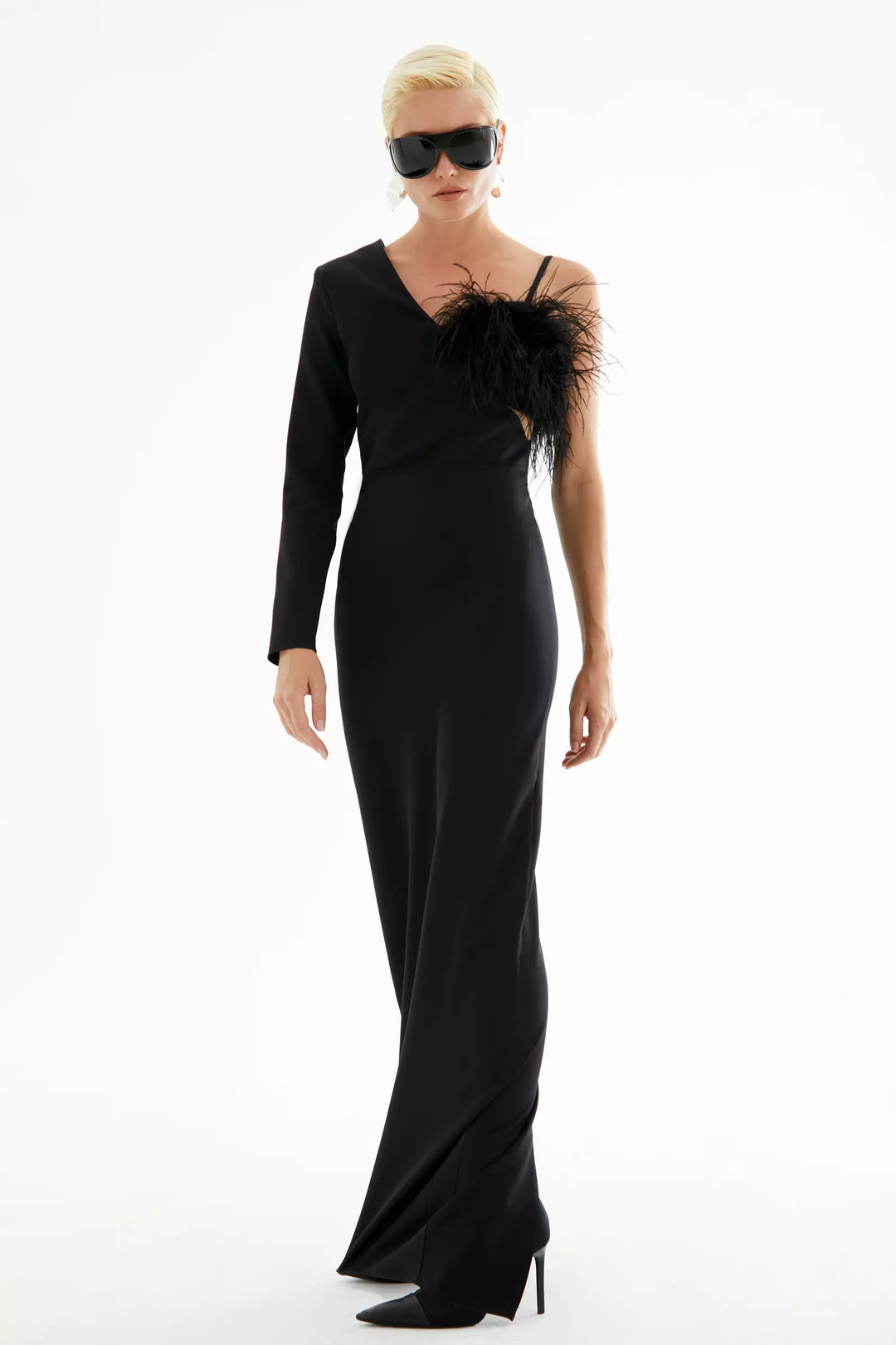FRV Black crepe single sleeve long dress - Colchester