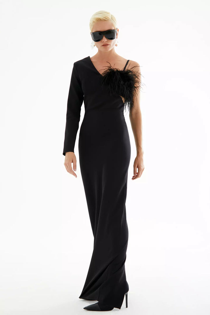 FRV Black crepe single sleeve long dress - Colchester