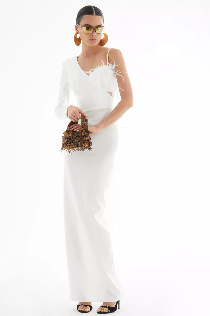 FRV White crepe single sleeve long dress - Union City