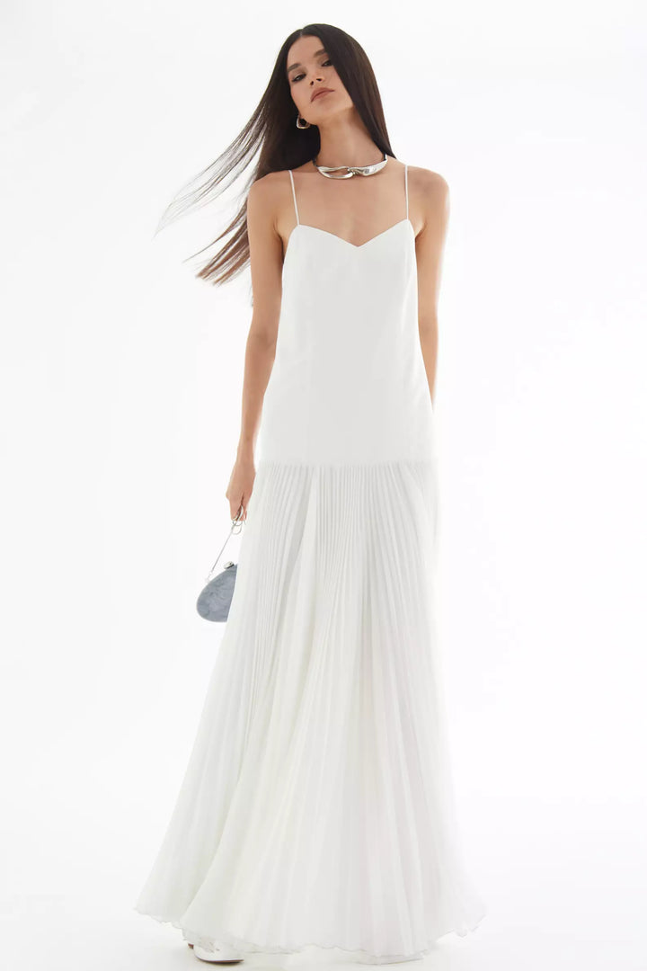FRV White krep saten sleeveless long dress - Montélimar