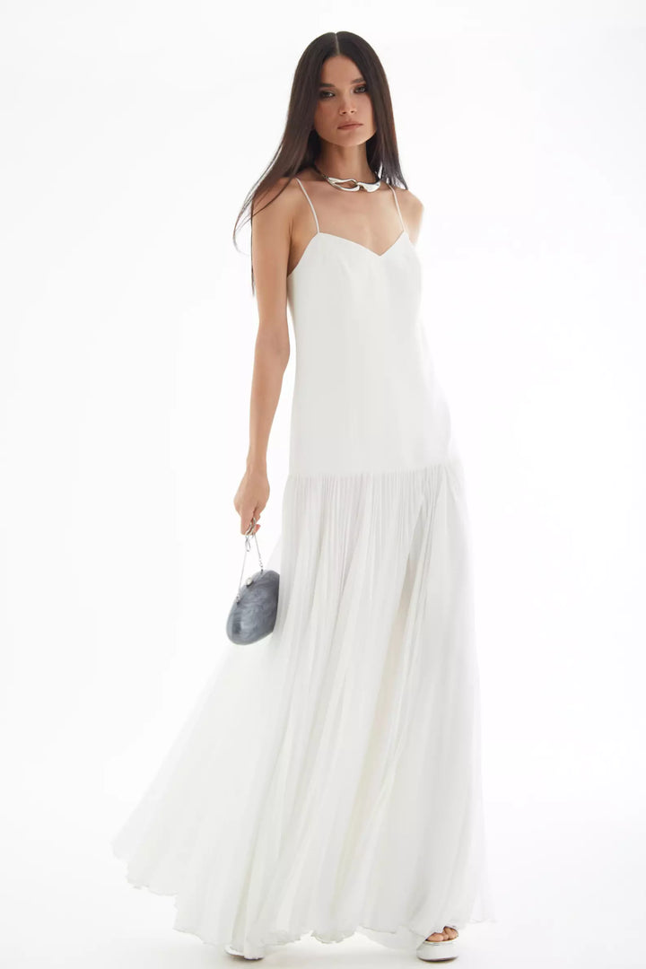 FRV White krep saten sleeveless long dress - Montélimar