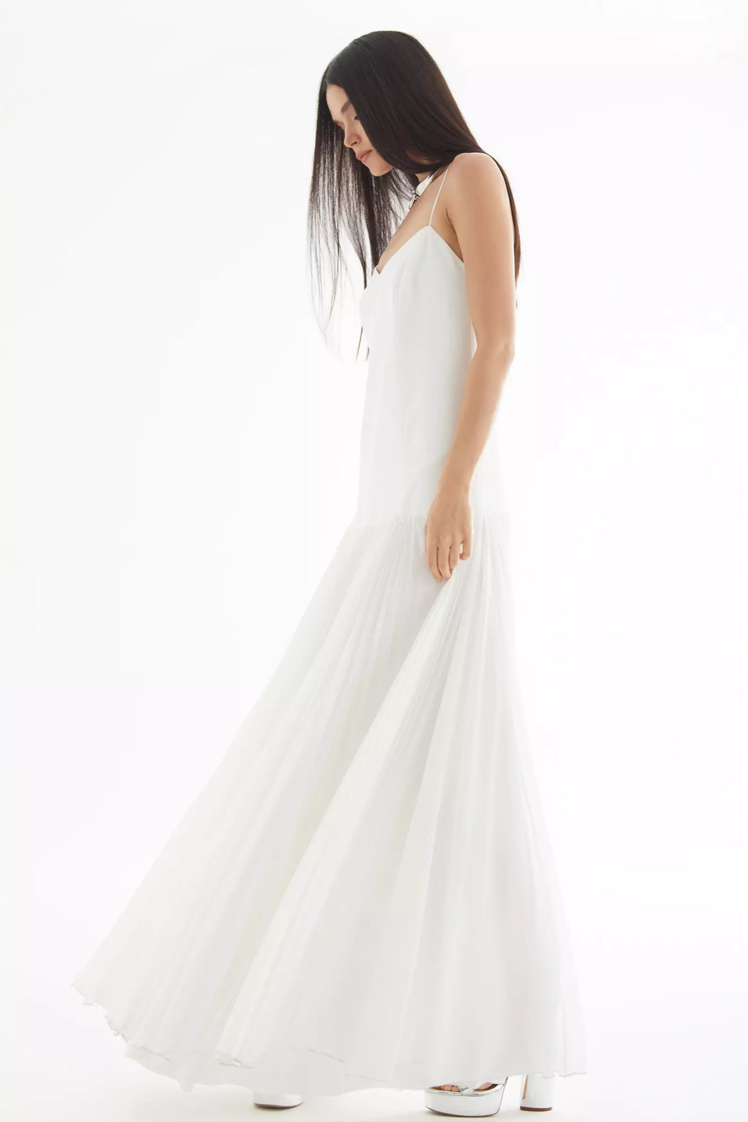 FRV White krep saten sleeveless long dress - Montélimar