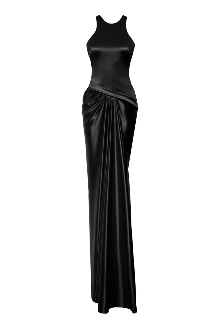 FRV Black örme saten sleeveless long dress - Bloomington