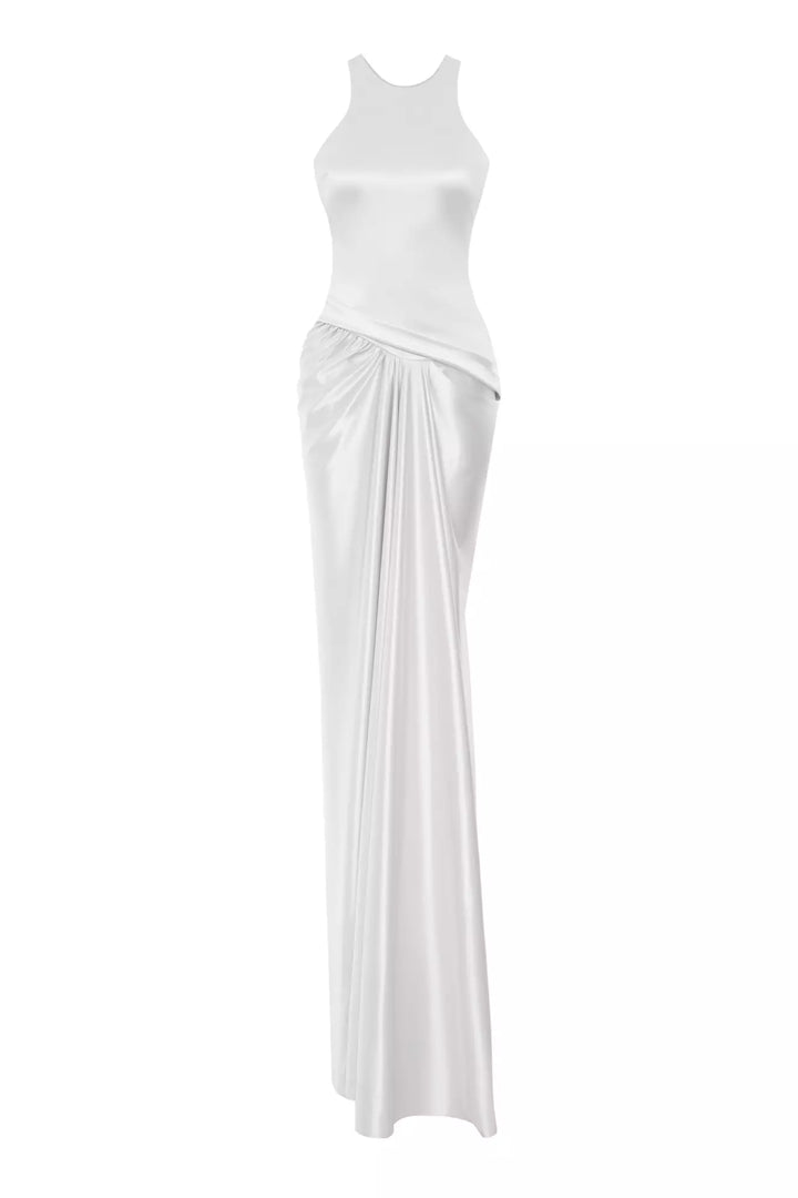 FRV White örme saten sleeveless long dress - Coquitlam